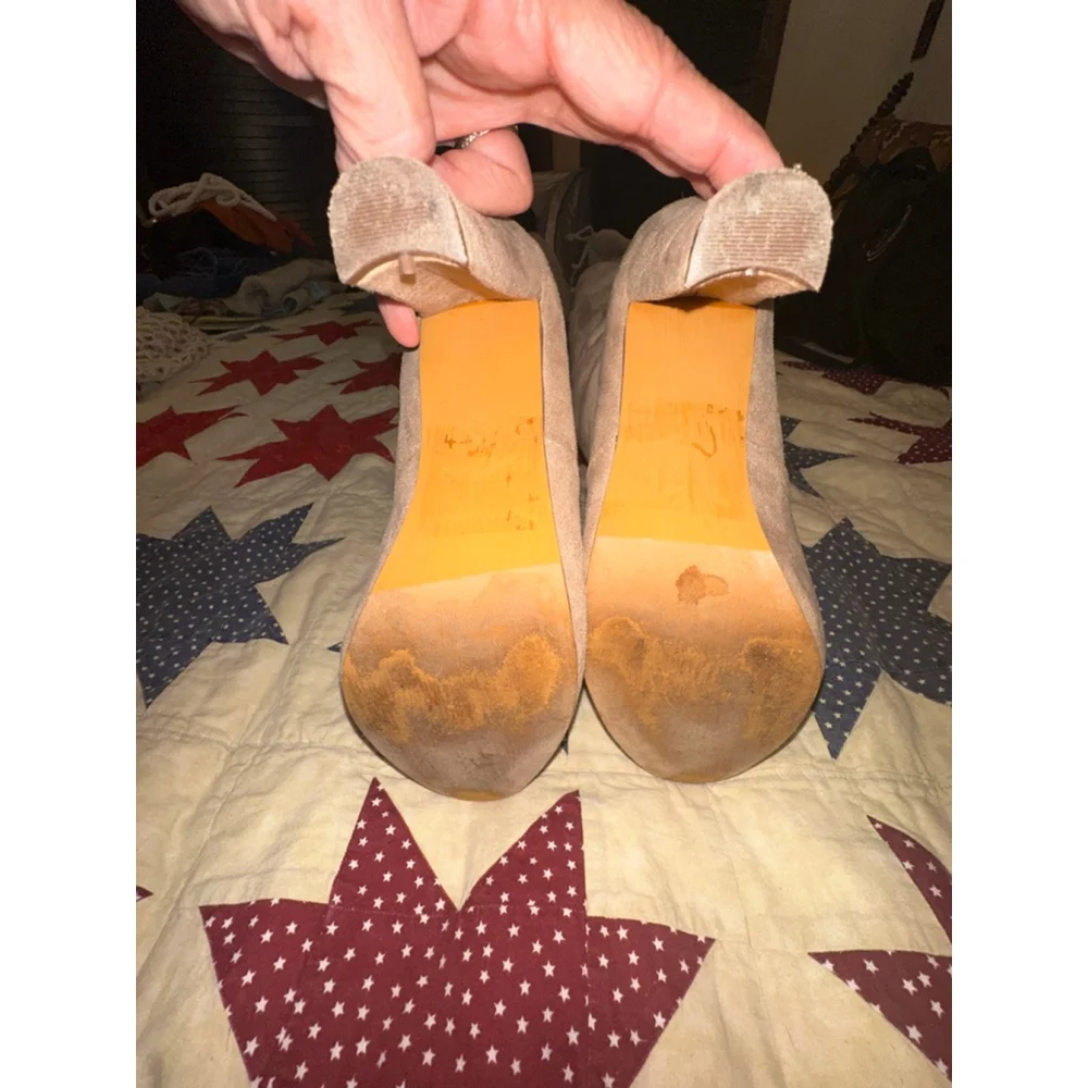 Chase & Chloe Tan Suede Over The Knee Boots Block Heel Size 8
